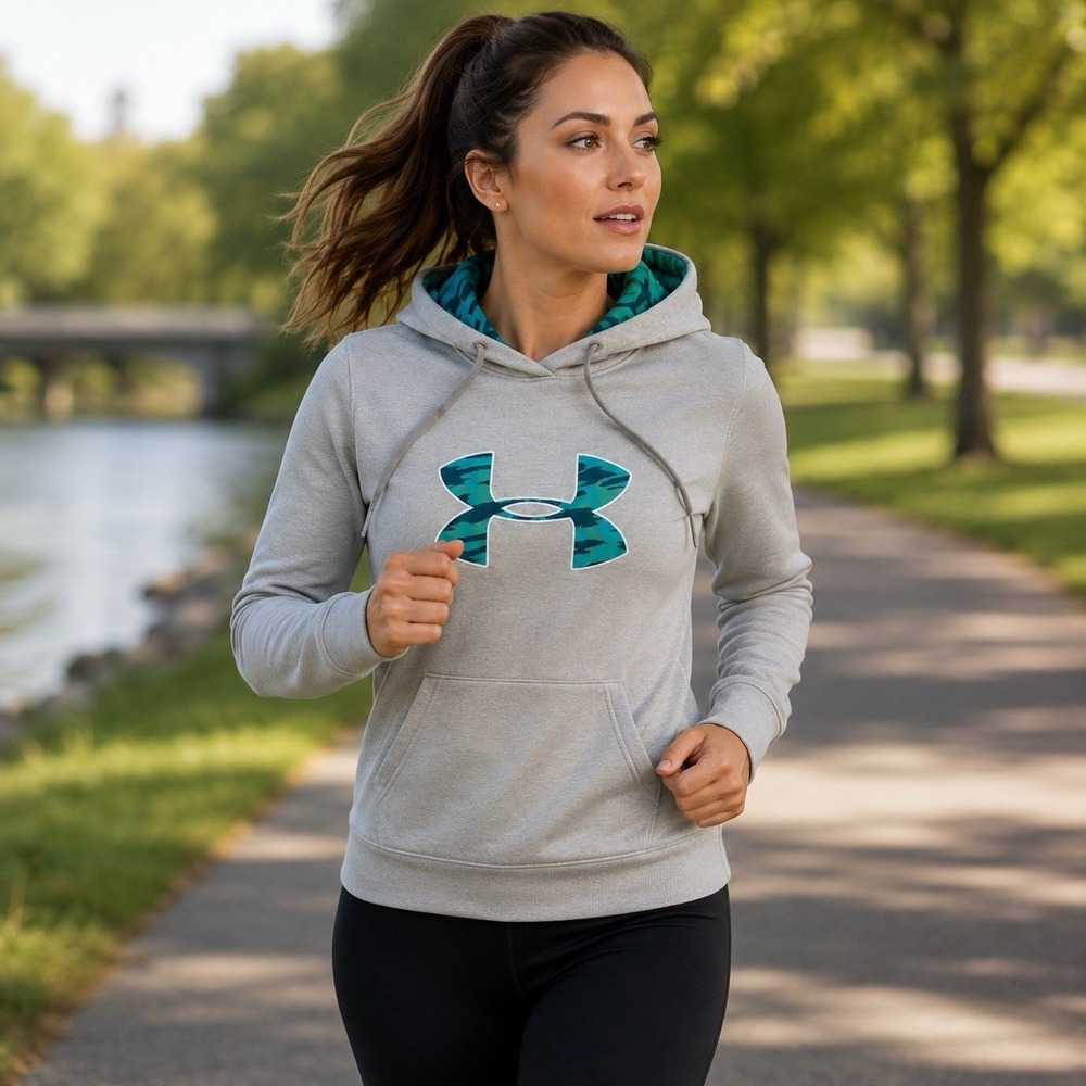 Under Armour Women's Medium Hoodie Gray Activewear Athletic Pullover Teal Camo M
